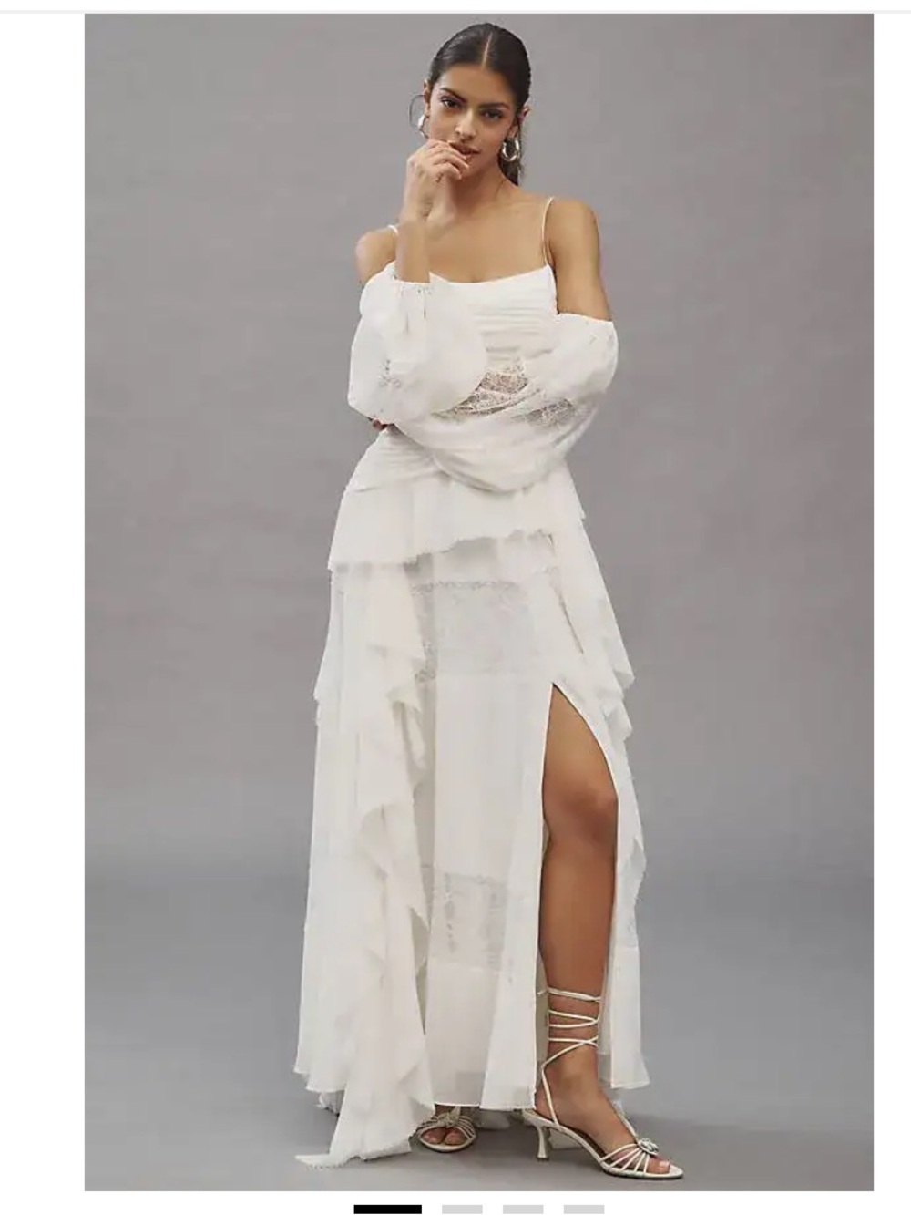 BHLDN Removable Sleeve Lace Chiffon Ruffled Pleated Wedding Maxi Dress 12